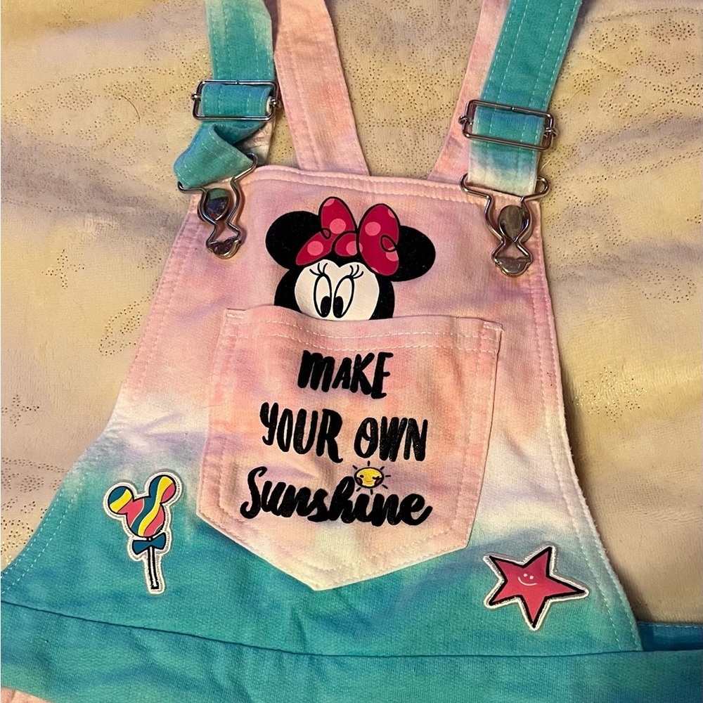 NWOT Disney Parks Original Kids Tie-Dye Overalls - Pink and Blue - Picture 2 of 7